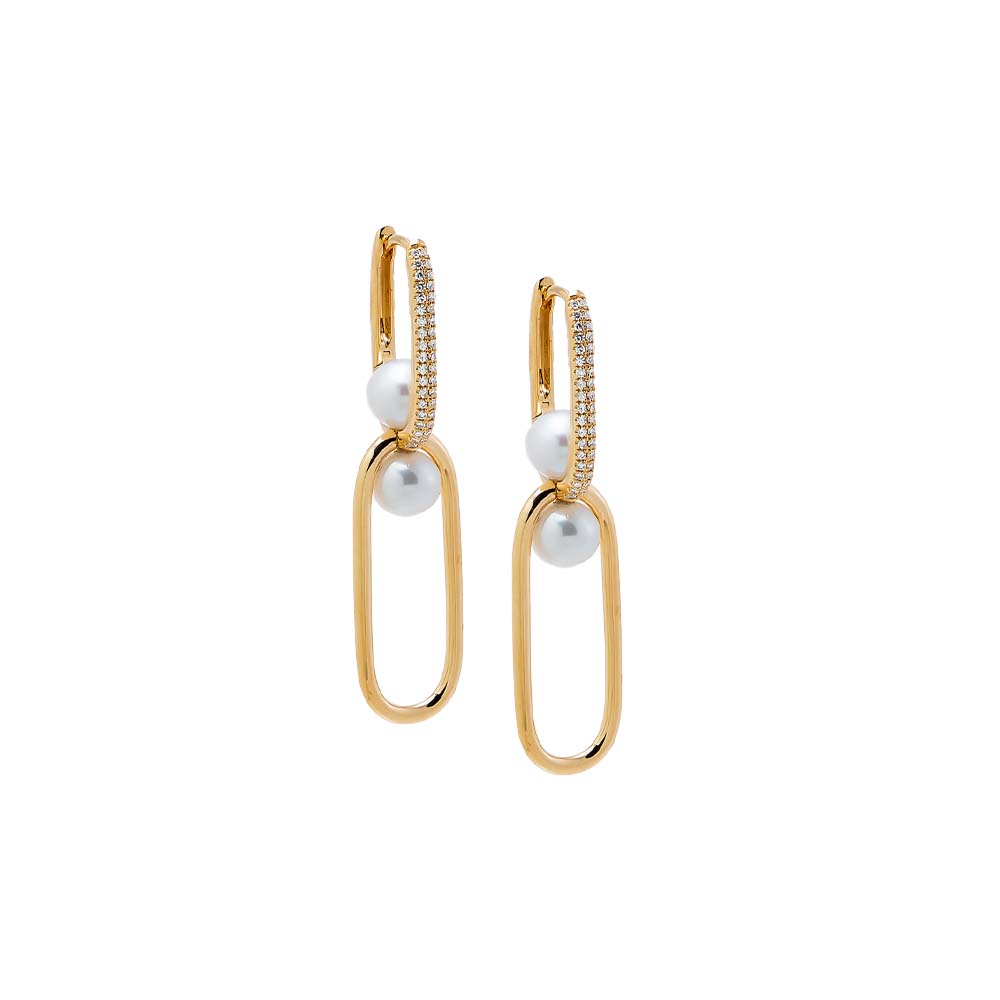 Pearl White Diamond Pearl Link Earring 14K - Adina Eden's Jewels
