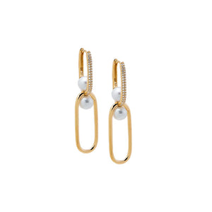 Pearl White Diamond Pearl Link Earring 14K - Adina Eden's Jewels