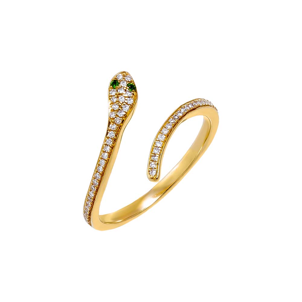 14K Gold Diamond Pave Colored Eye Snake Ring 14K - Adina Eden's Jewels
