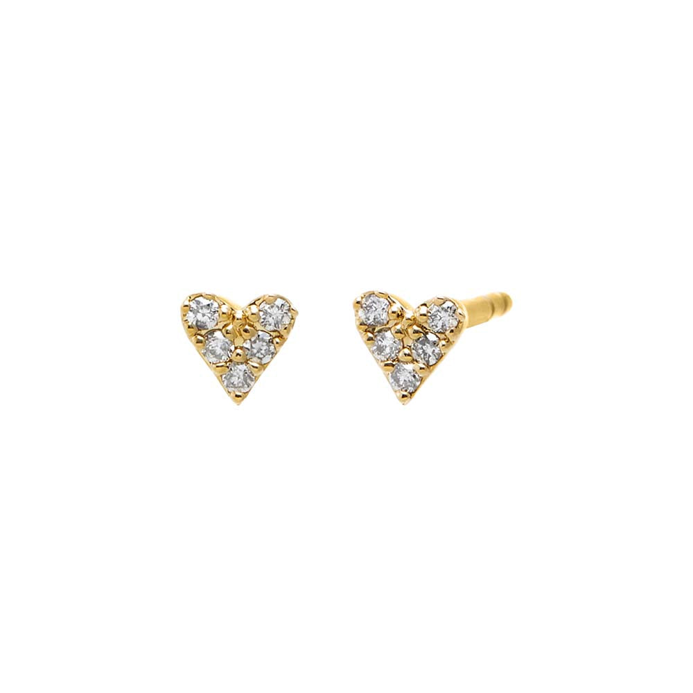 14K Gold Diamond Set Mini Heart Stud Earring 14K - Adina Eden's Jewels