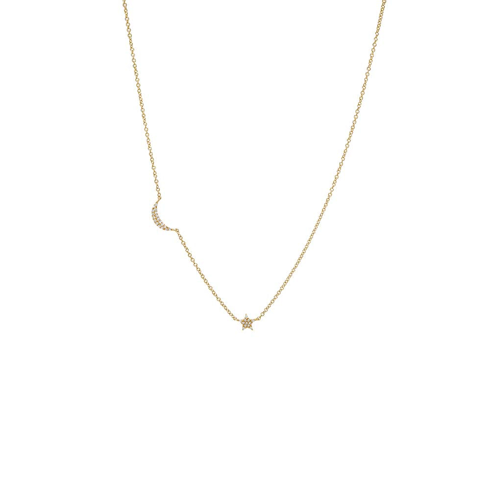 14K Gold Diamond Pave Star & Moon Necklace 14K - Adina Eden's Jewels