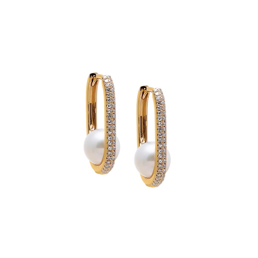 Pearl White Diamond Pearl Oval Earring 14K - Adina Eden's Jewels