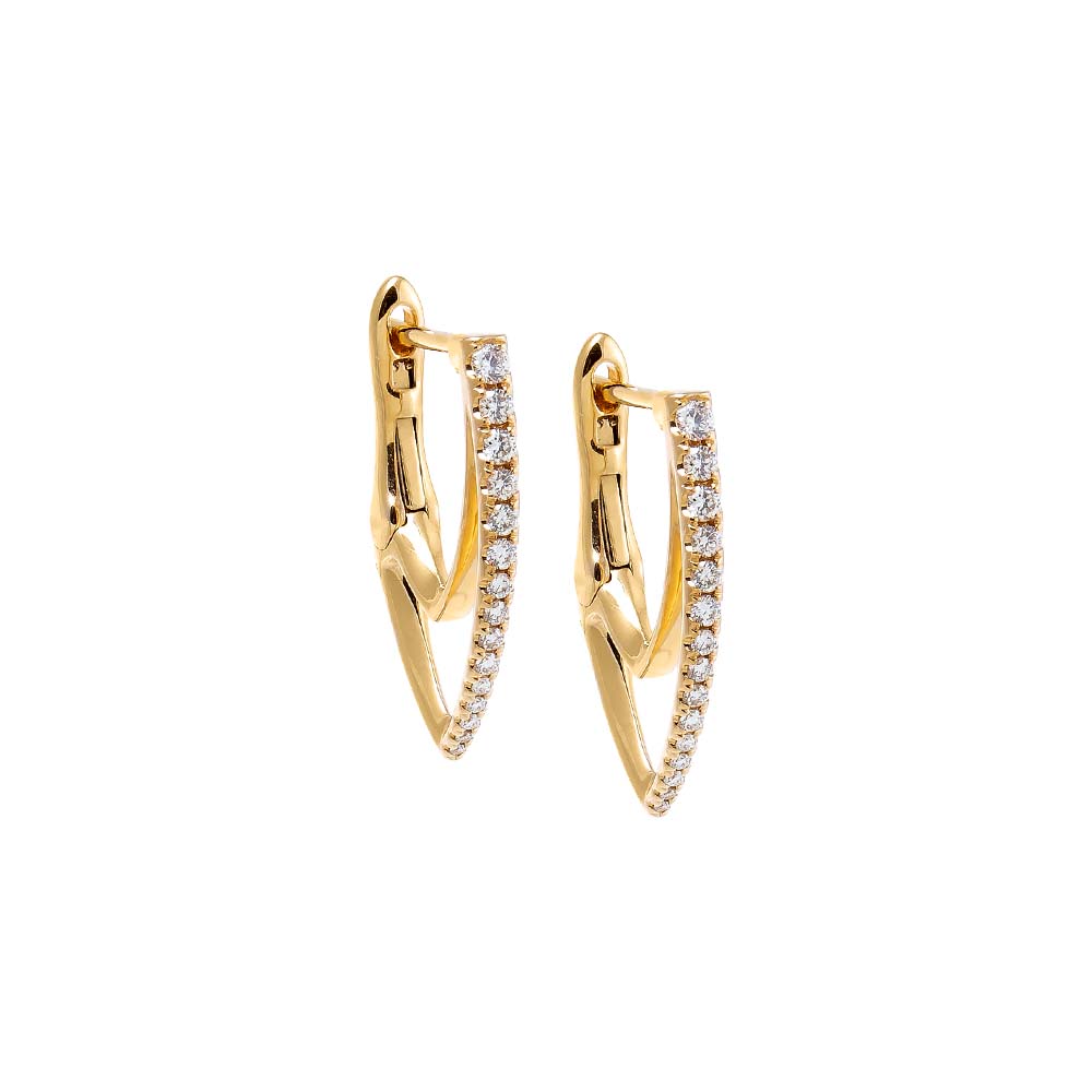 14K Gold Diamond Pave Double V Huggie Earring 14K - Adina Eden's Jewels