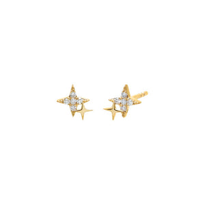 14K Gold Diamond Set Double Starburst Stud Earring 14K - Adina Eden's Jewels