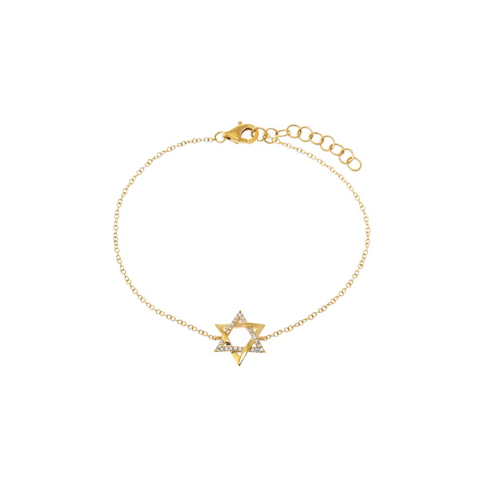 14K Gold Diamond Solid/Pave Intertwined Star of David Bracelet 14K - Adina Eden's Jewels