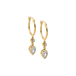 14K Gold Diamond Solitaire X Pear Bezel Dangling Huggie Earring 14K - Adina Eden's Jewels