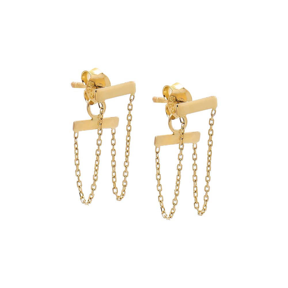 14K Gold Double Bar Chain Stud Earring 14K - Adina Eden's Jewels