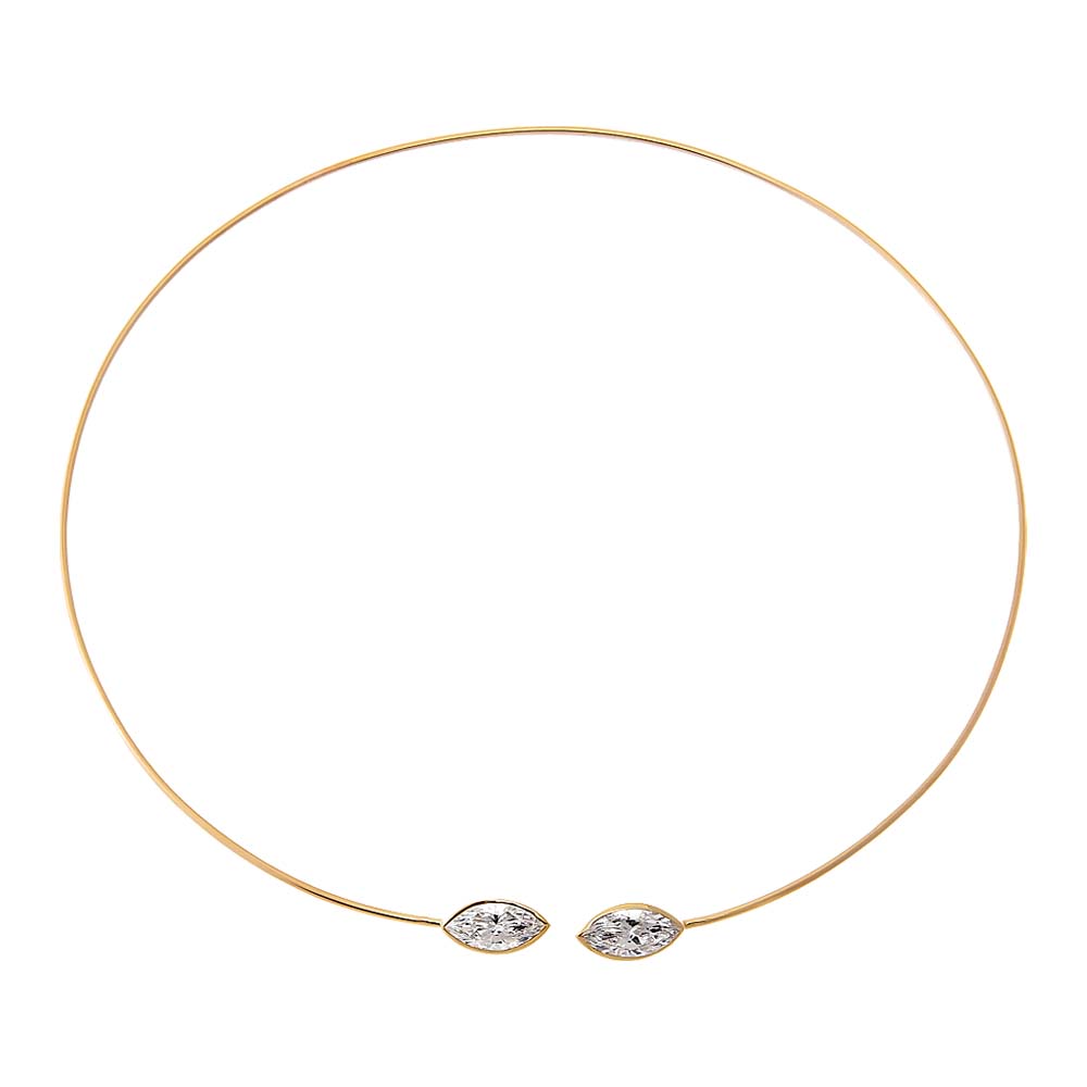 14K Gold Lab Grown Diamond Double Bezel Marquise Collar Choker Necklace 14K - Adina Eden's Jewels