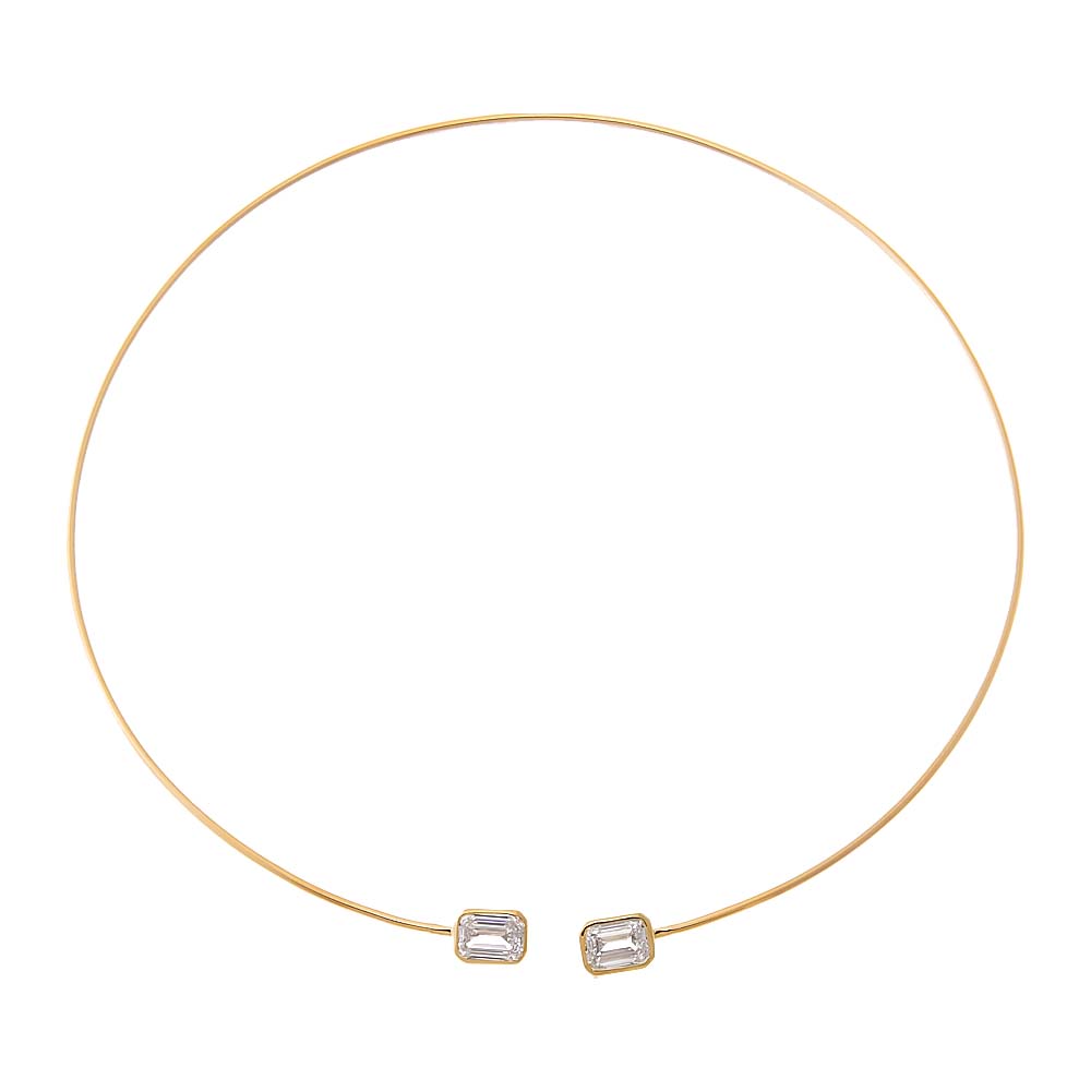 14K Gold Lab Grown Diamond Double Bezel Emerald Collar Choker Necklace 14K - Adina Eden's Jewels