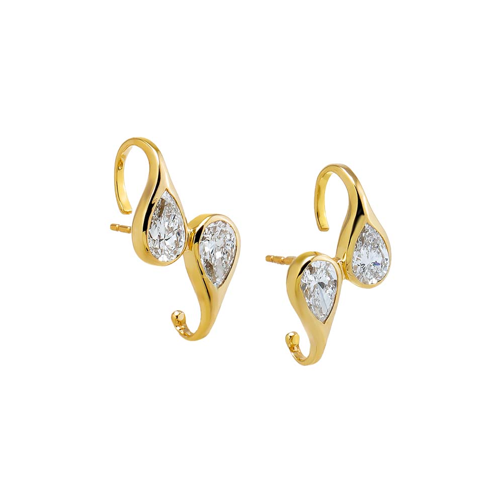 14K Gold Lab Grown Diamond Double Pear Bezel Stud Earring 14K - Adina Eden's Jewels