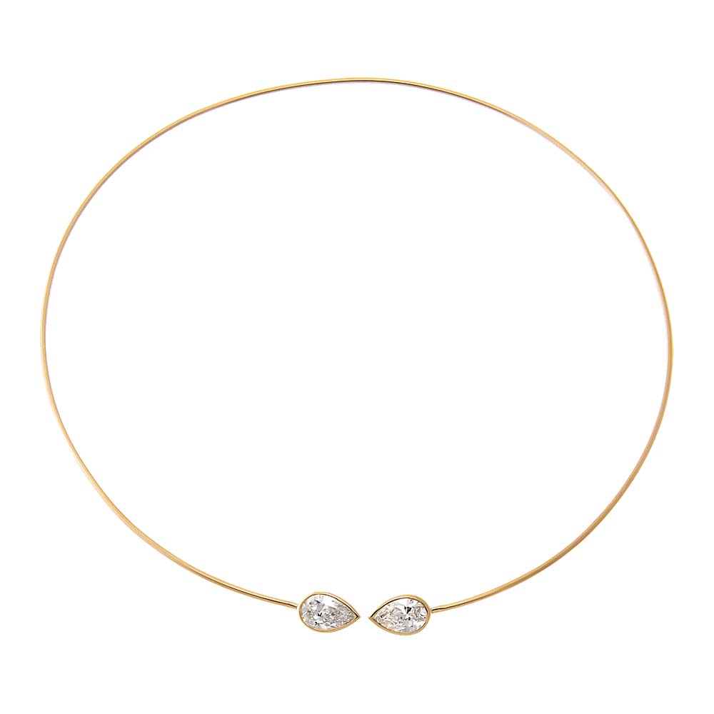14K Gold Lab Grown Diamond Double Bezel Pear Collar Choker Necklace 14K - Adina Eden's Jewels