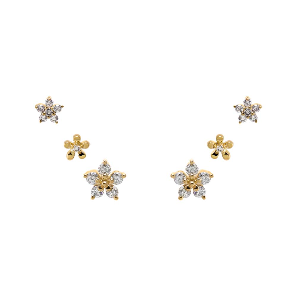 14K Gold Diamond Multi Flower Stud Earring Combo Set 14K - Adina Eden's Jewels