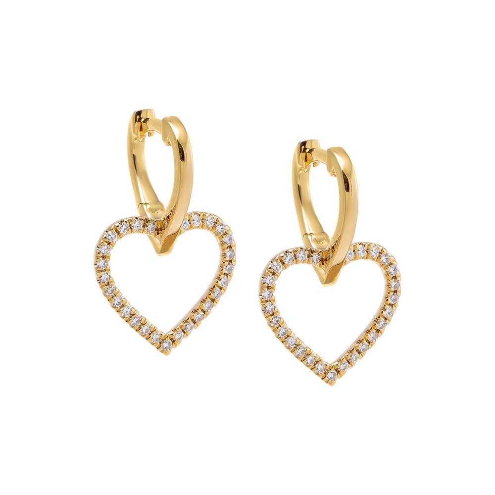 14K Gold Diamond Pave Open Heart Drop Huggie Earring 14K - Adina Eden's Jewels