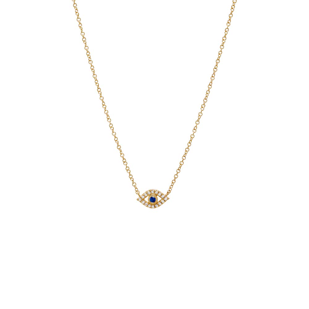 14K Gold Diamond Pave & Sapphire Blue Cutout Evil Eye Necklace 14K - Adina Eden's Jewels