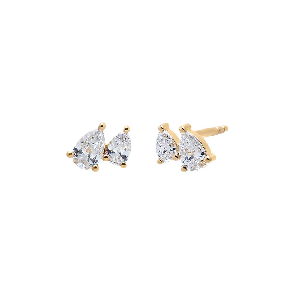 14K Gold Lab Grown Diamond Double Pear Stud Earring 14K - Adina Eden's Jewels