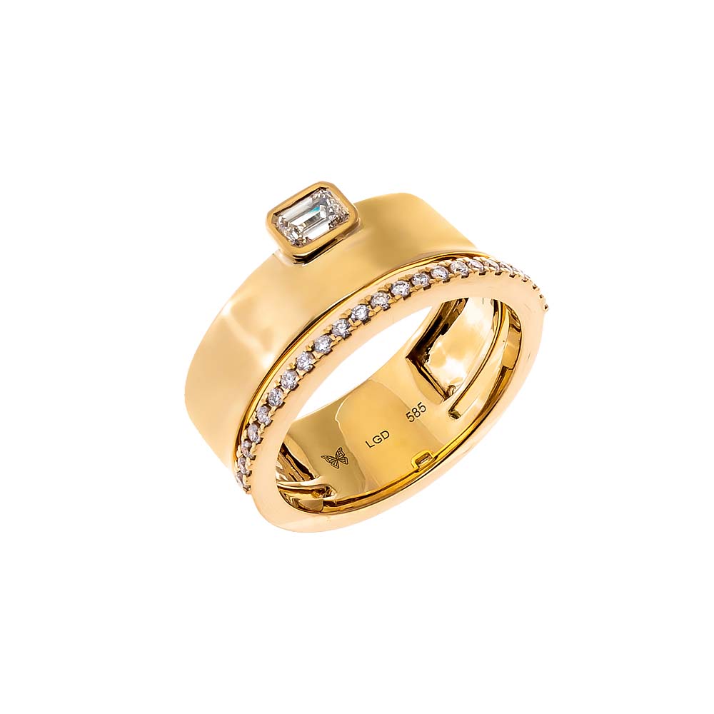 14K Gold / 6 Lab Grown Diamond Emerald Wide Band Ring 14K - Adina Eden's Jewels