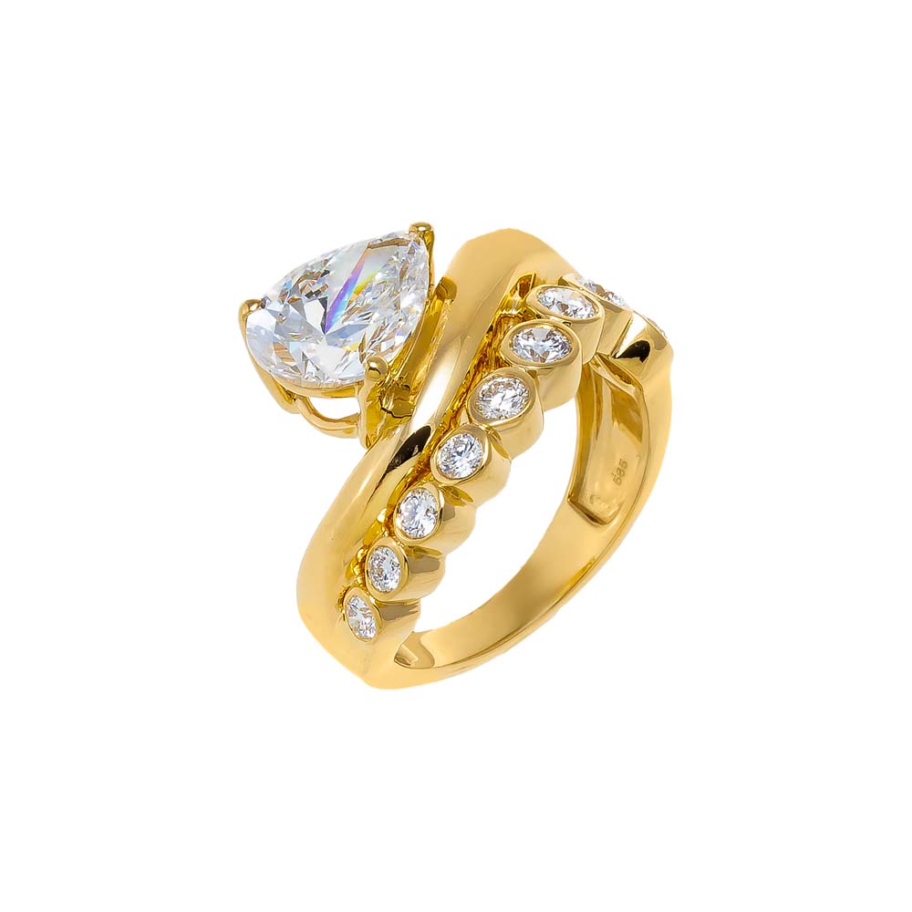 14K Gold / 6 Lab Grown Diamond Pear Swirled Bezel Ring 14K - Adina Eden's Jewels