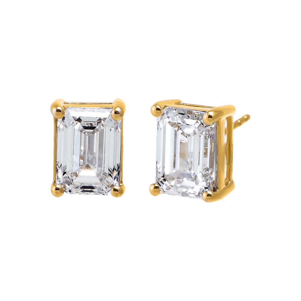 14K Gold / 6CTW Lab Grown Diamond 6 Carat Emerald Stud Earring 14K - Adina Eden's Jewels