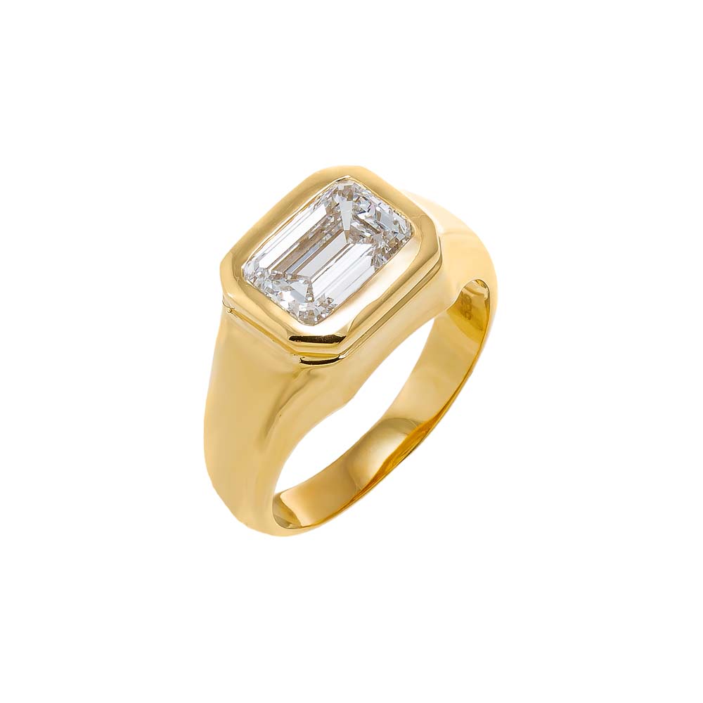 14K Gold / 6 Lab Grown Diamond Emerald Bezel Signet Ring 14K - Adina Eden's Jewels