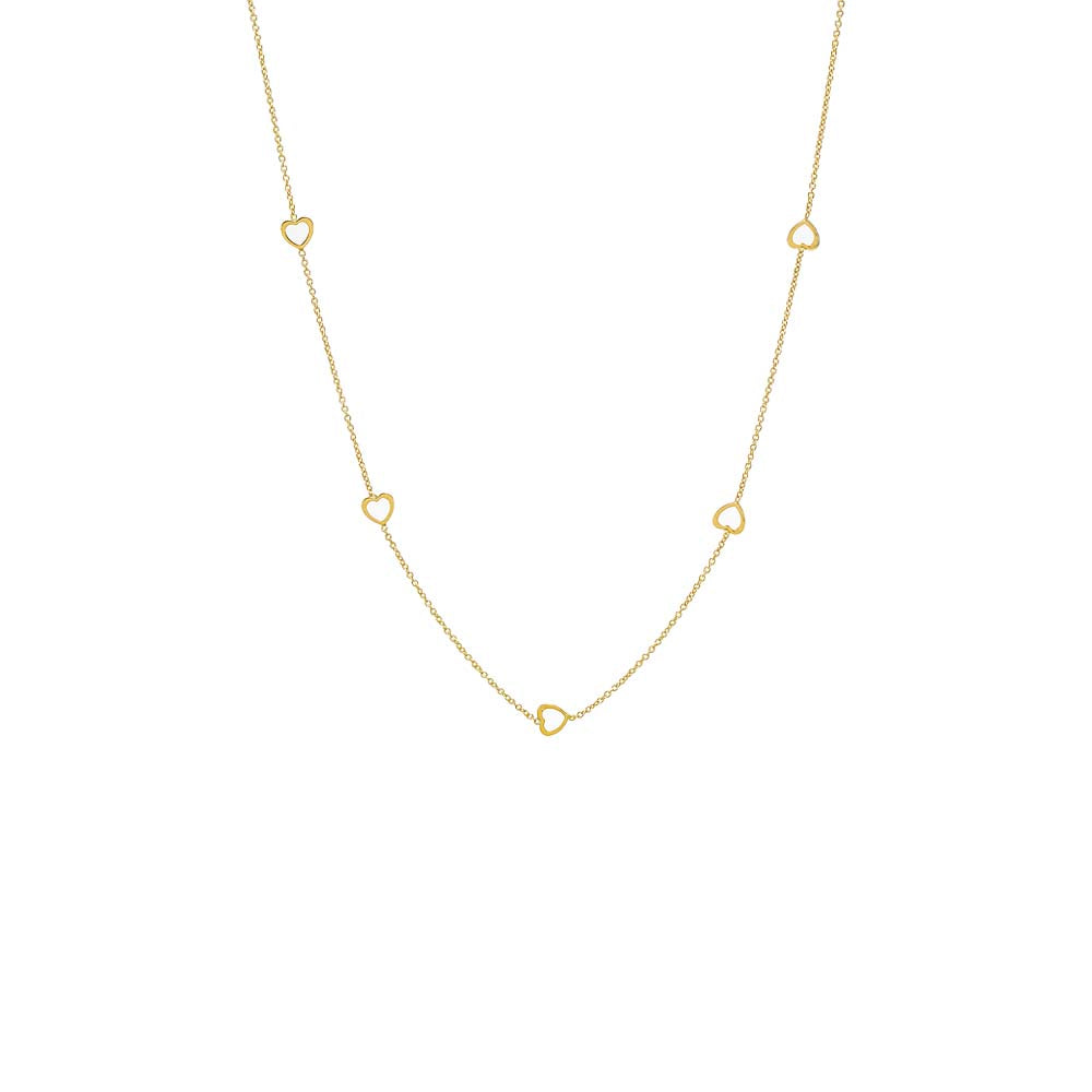 14K Gold Solid Cutout Heart Station Necklace 14K - Adina Eden's Jewels