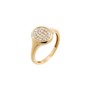 14K Gold / 3 Pavé Diamond Oval Signet Pinky Ring 14K - Adina Eden's Jewels