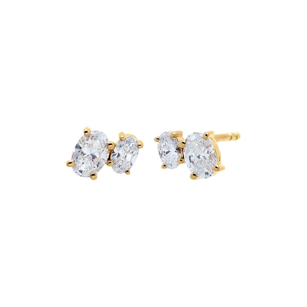 14K Gold Lab Grown Diamond Double Oval Stud Earring 14K - Adina Eden's Jewels