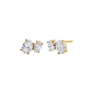 14K Gold Lab Grown Diamond Double Oval Stud Earring 14K - Adina Eden's Jewels