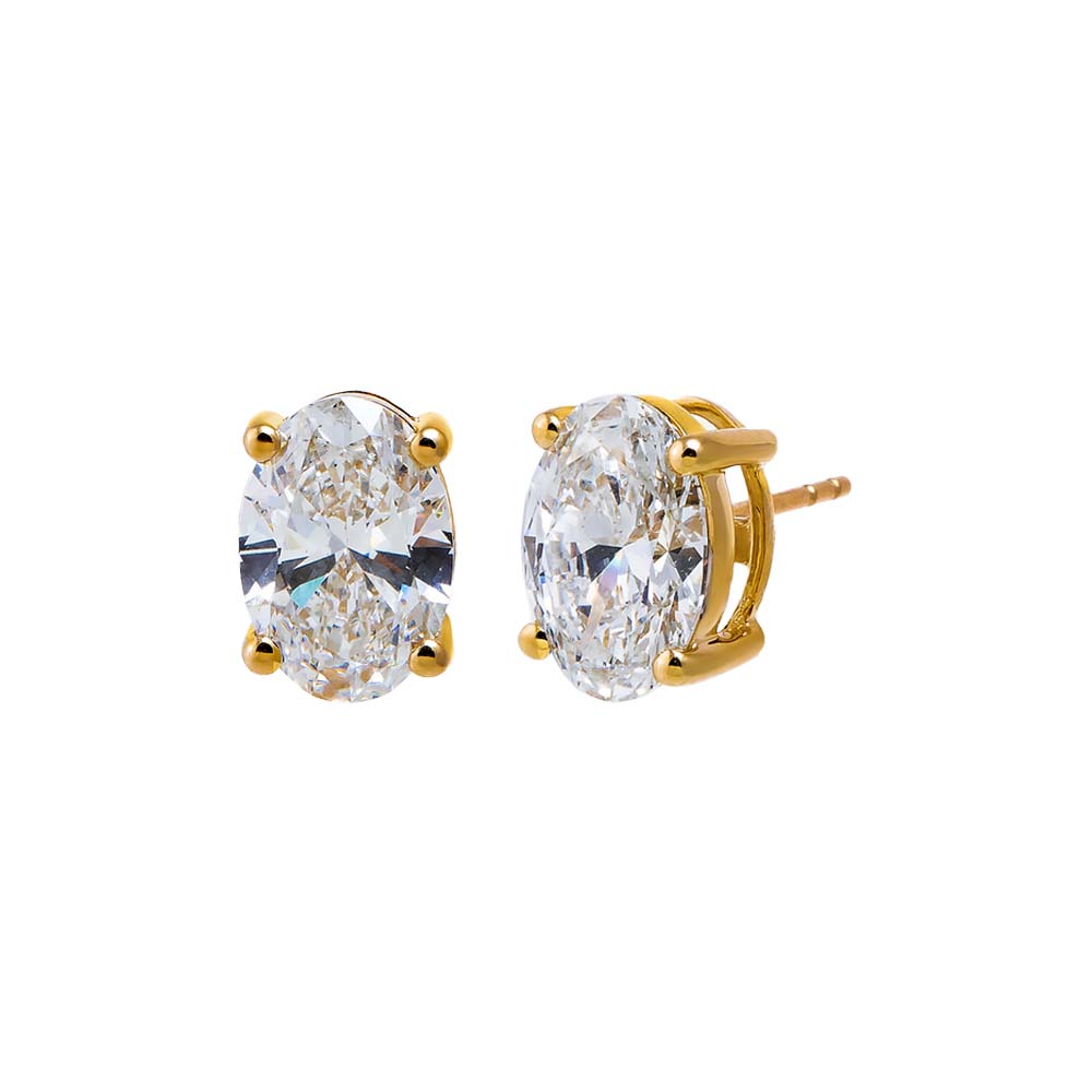 14K Gold / 4 CTW Lab Grown Diamond 4 Carat Oval Stud Earring - Adina Eden's Jewels