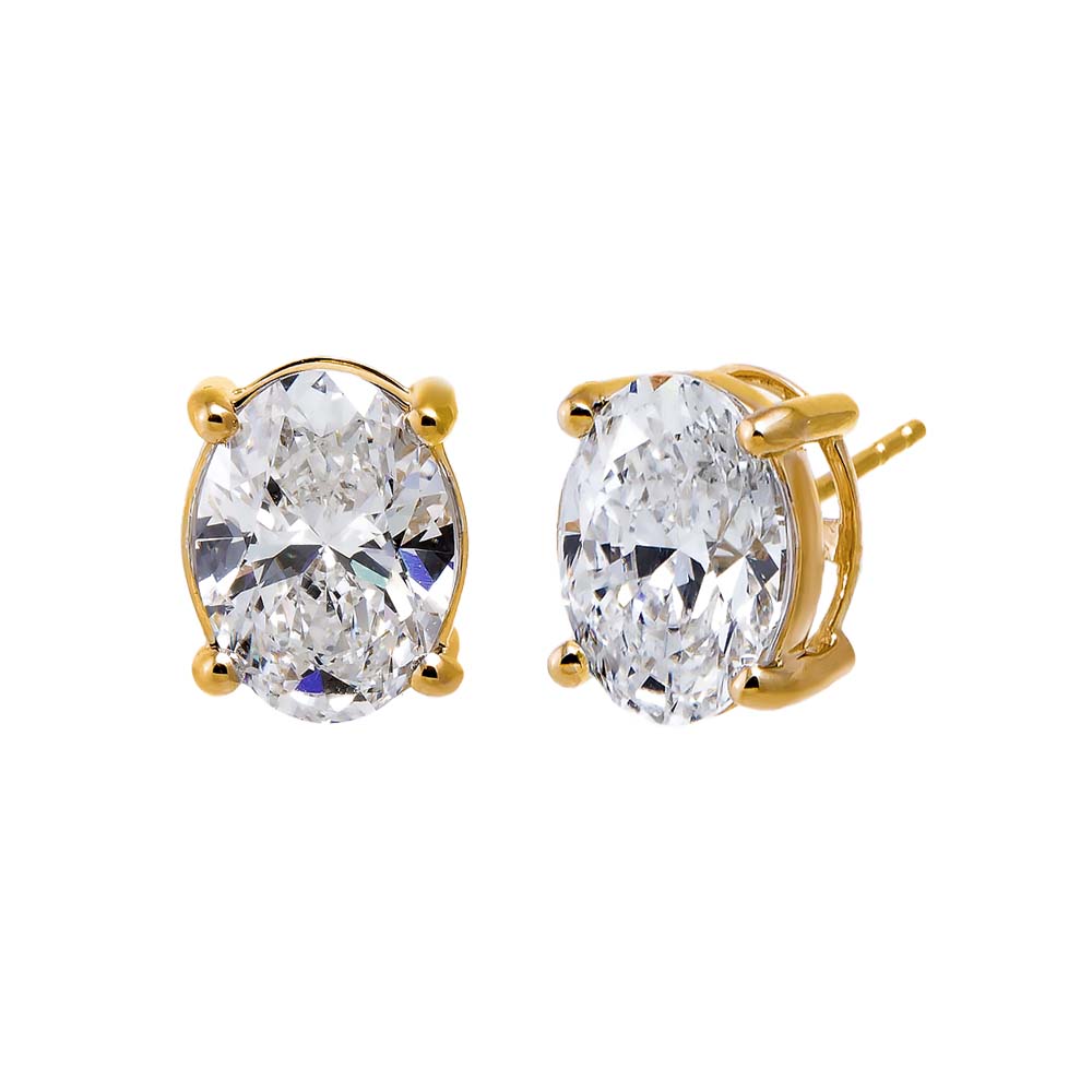 14K Gold / 6CTW Lab Grown Diamond 6 Carat Oval Stud Earring - Adina Eden's Jewels