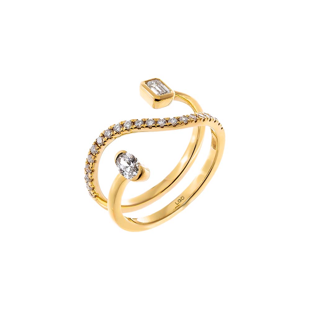 14K Gold / 6 Lab Grown Diamond Oval X Emerald Bezel Statement Ring 14K - Adina Eden's Jewels