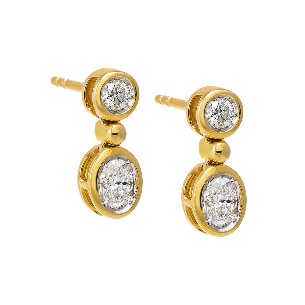 14K Gold Diamond Solitaire X Oval Dangling Drop Stud Earring 14K - Adina Eden's Jewels