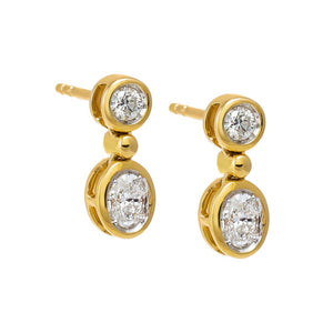 14K Gold Diamond Solitaire X Oval Dangling Drop Stud Earring 14K - Adina Eden's Jewels