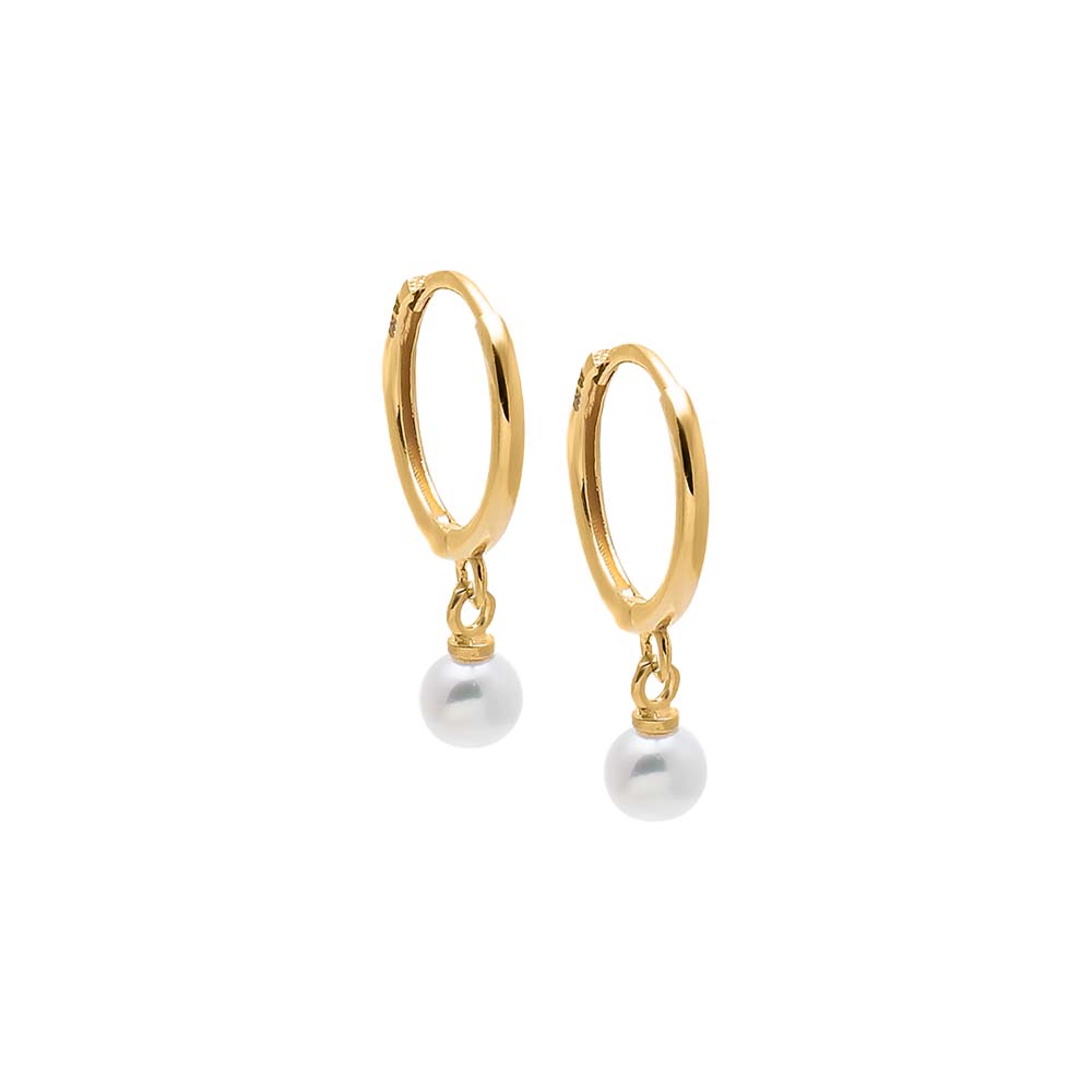 Pearl White Dainty Pearl Drop Huggie Earring 14K - Adina Eden's Jewels