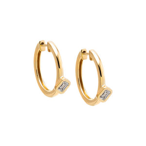 14K Gold Lab Grown Diamond Emerald Sideway Accented Huggie Earring 14K - Adina Eden's Jewels