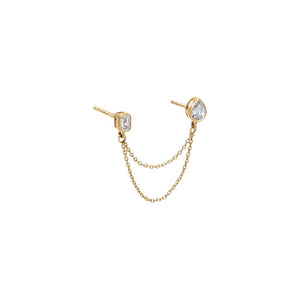 Lab Grown Diamond Pear/Emerald Cut Chain Drop Stud Earring 14K