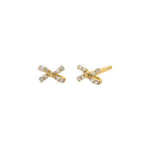 14K Gold Diamond Set Criss Cross Stud Earring 14K - Adina Eden's Jewels