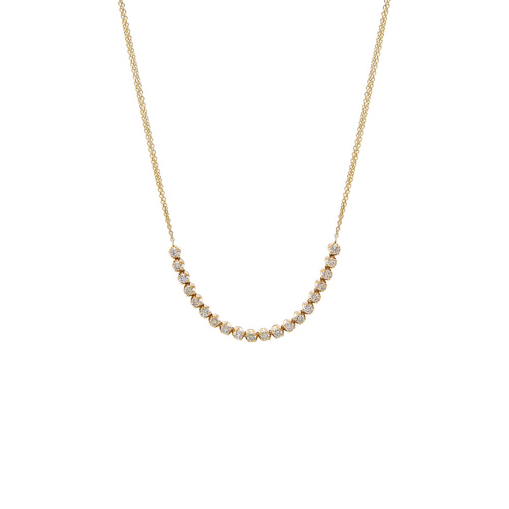 14K Gold Diamond Bezel Half Tennis Double Chain Necklace 14K - Adina Eden's Jewels