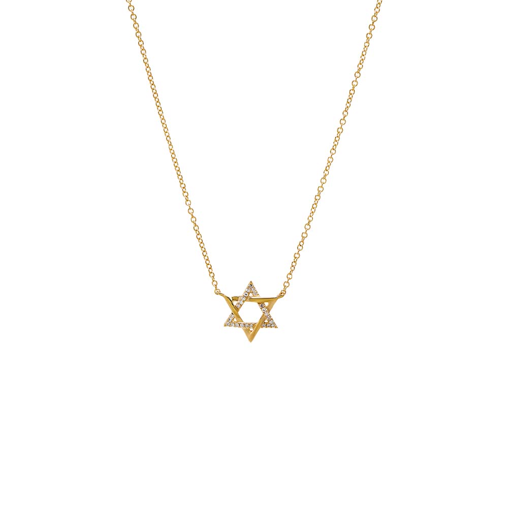 14K Gold Diamond Solid/Pave Intertwined Star of David Necklace 14K - Adina Eden's Jewels