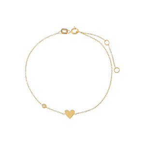 14K Gold Diamond Side Bezel Heart Charm Bracelet 14K - Adina Eden's Jewels