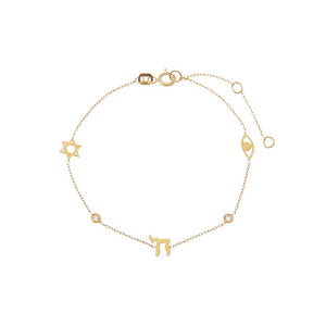 14K Gold Diamond Jewish Symbol Charm Bracelet 14K - Adina Eden's Jewels