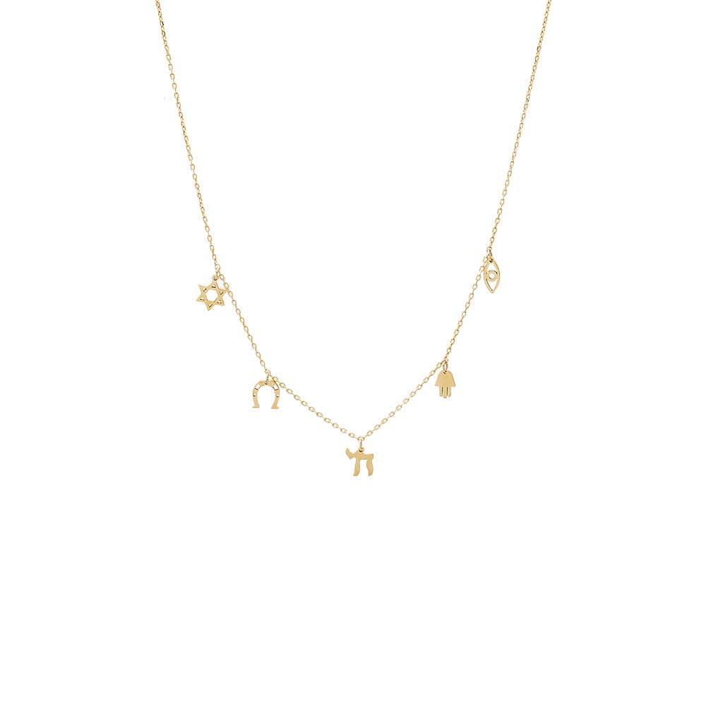 14K Gold Solid Dangling Multi Charm Necklace 14K - Adina Eden's Jewels