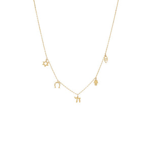 14K Gold Solid Dangling Multi Charm Necklace 14K - Adina Eden's Jewels