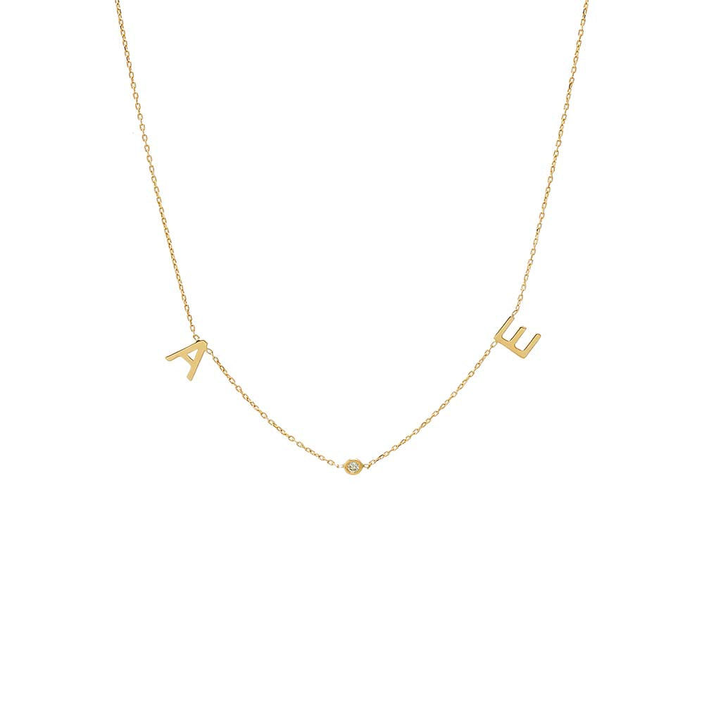 14K Gold Diamond Initials Charm Necklace 14K - Adina Eden's Jewels