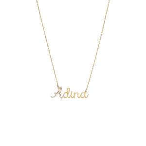 14K Gold / 3 Diamond Accented Script Nameplate Necklace 14K - Adina Eden's Jewels