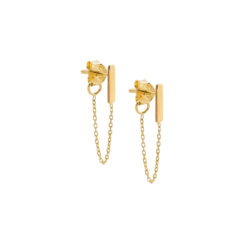 14K Gold Bar Chain Loop Stud Earring 14K - Adina Eden's Jewels