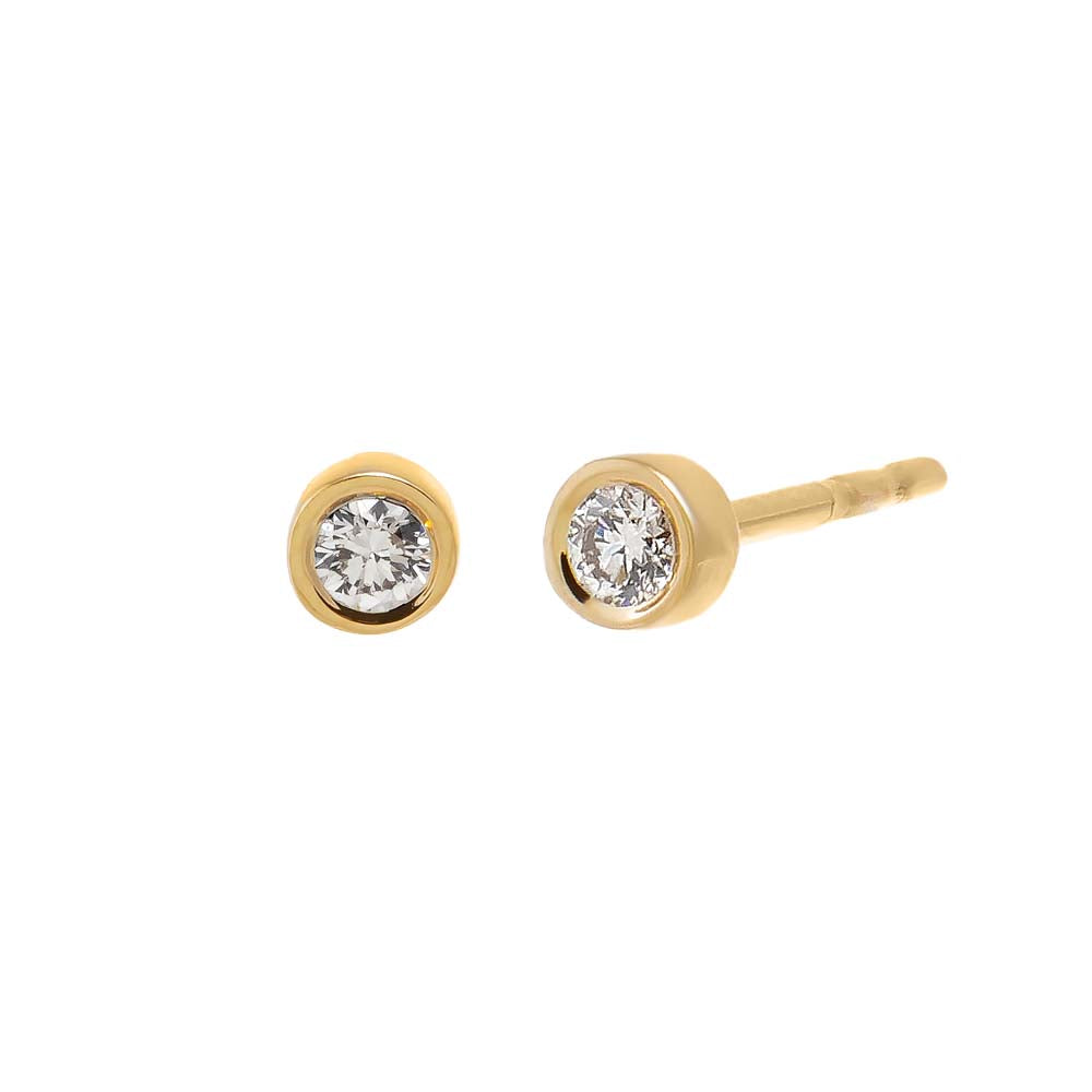 14K Gold Mini Diamond Solitaire Bezel Stud Earring 14K - Adina Eden's Jewels