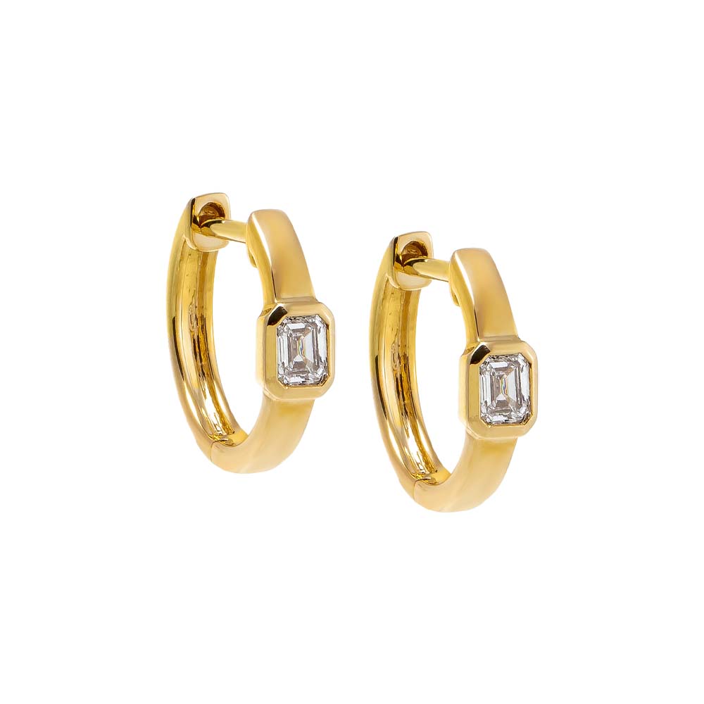 14K Gold Diamond Emerald Bezel Wide Huggie Earring 14K - Adina Eden's Jewels