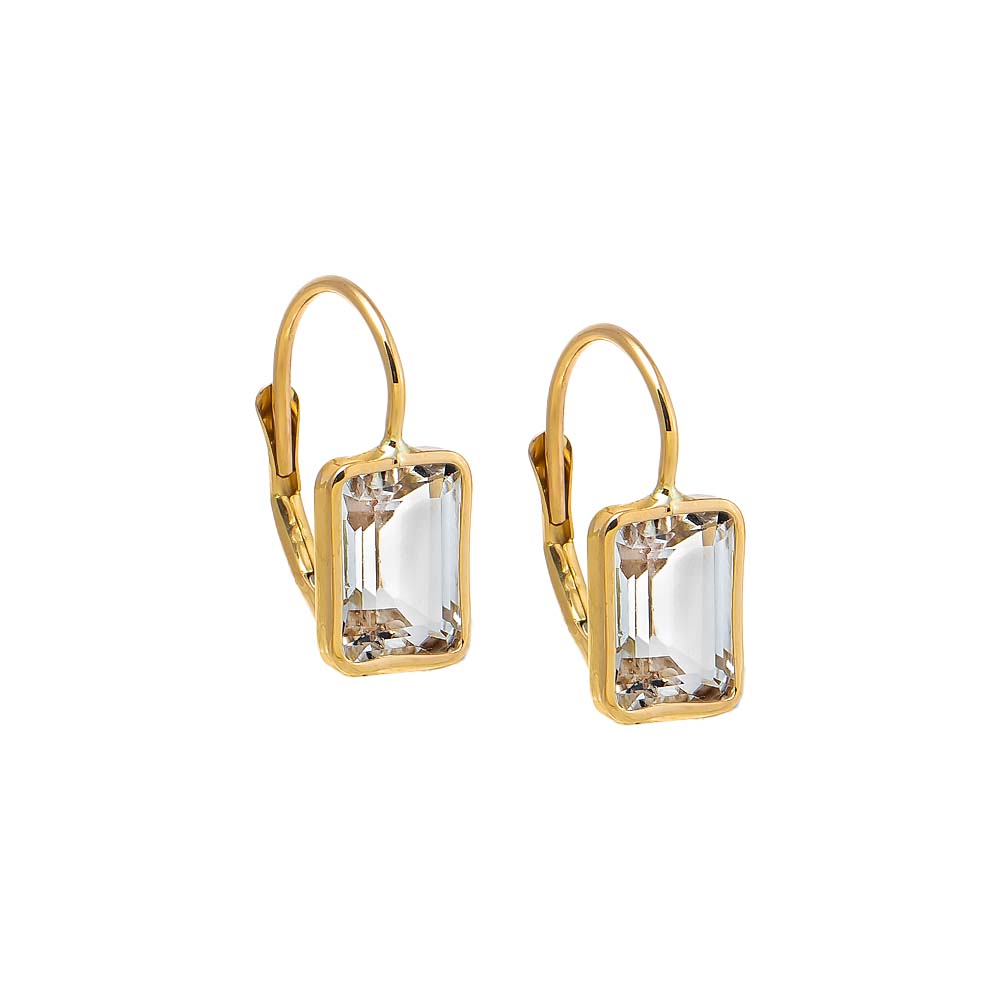 14K Gold White Topaz Emerald Bezel Fish Hook Huggie Earring 14K - Adina Eden's Jewels