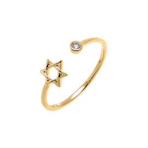 14K Gold / 6 Diamond Bezel X Star Of David Open Ring 14K - Adina Eden's Jewels