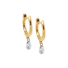 14K Gold Pear Floating Diamond Solid Huggie Earring 14K - Adina Eden's Jewels